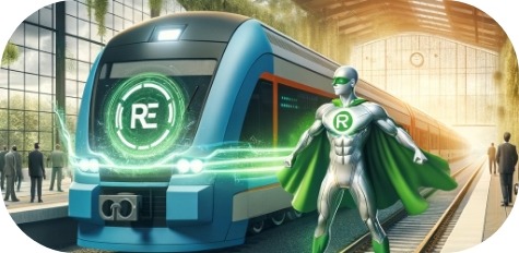 Train futuriste et super-héros dans une gare moderne